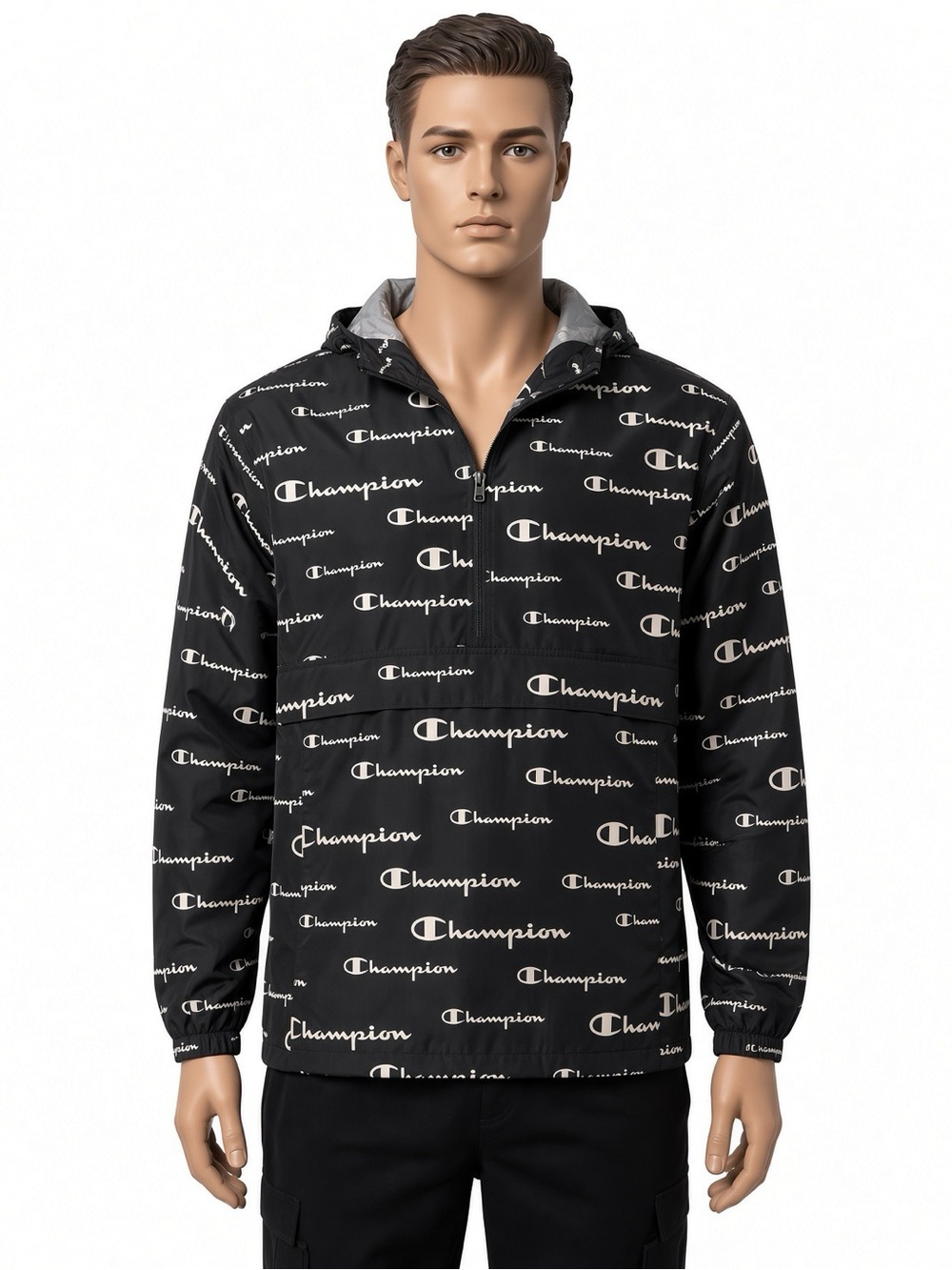 Champion Men’s Black Logo Print Half-Zip Anorak Jacket Small